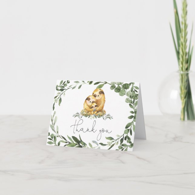 Sloth Family Baby Shower Thank You Card (Front)