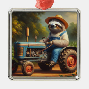 Sloth Farmer Metal Ornament