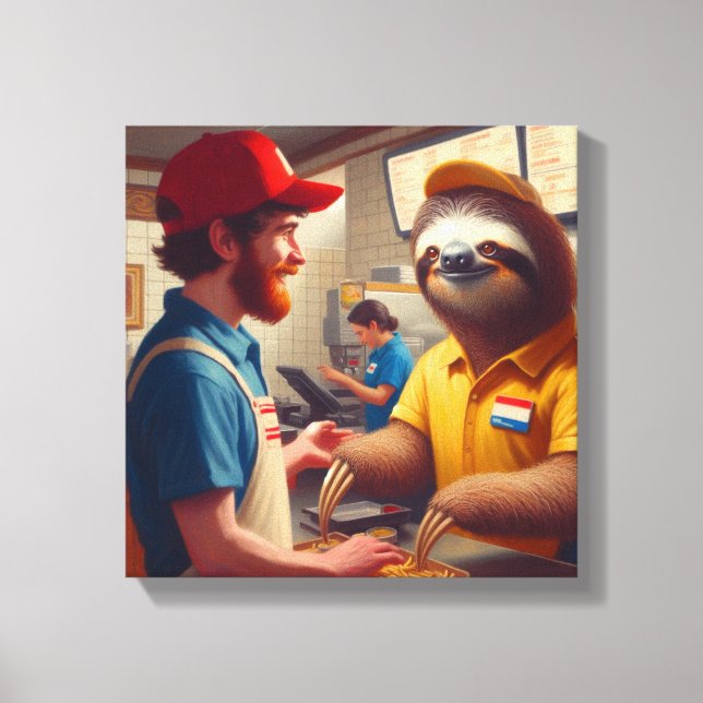 Sloth Fast Food Worker Canvas Print (Front)