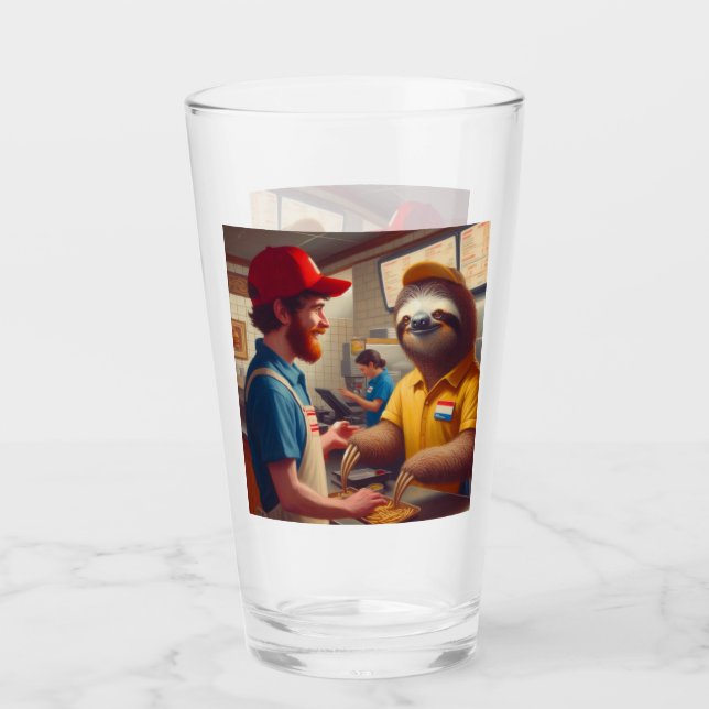 Sloth Fast Food Worker Glass (Front)