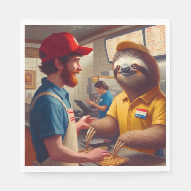 Sloth Fast Food Worker Napkin (Front)