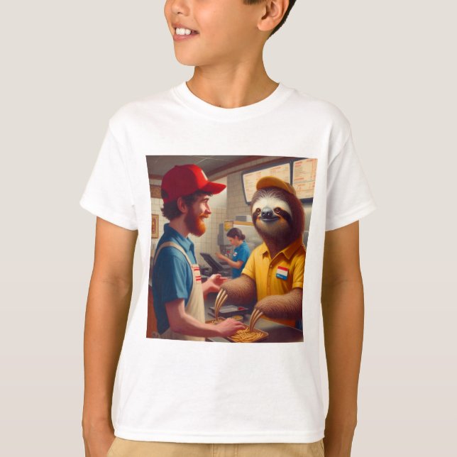 Sloth Fast Food Worker T-Shirt (Front)