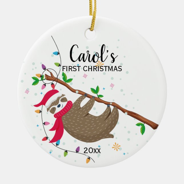Sloth First Christmas funny Ceramic Ornament (Front)