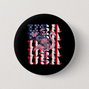Sloth Flamingo American And Pride Patriotic Usa 2 Inch Round Button