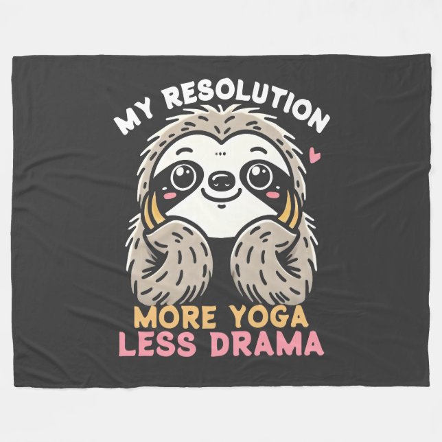 Sloth Fleece Blanket - More Yoga Less Drama (Front (Horizontal))
