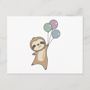 Sloth Flies Up With Balloons Postcard