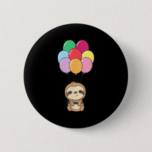 Sloth Flies Up With Colorful Balloons Kawaii Sloth 2 Inch Round Button