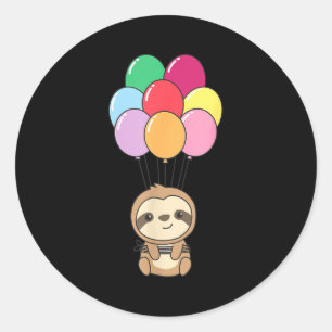 Sloth Flies Up With Colorful Balloons Kawaii Sloth Classic Round Sticker