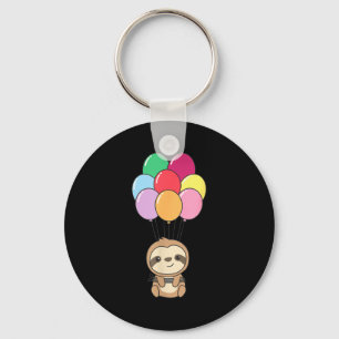Sloth Flies Up With Colorful Balloons Kawaii Sloth Keychain