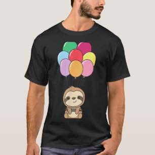 Sloth Flies Up With Colorful Balloons Kawaii Sloth T-Shirt