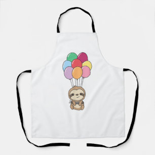 Sloth Flies Up with Colourful Balloons Kawaii Slot Apron