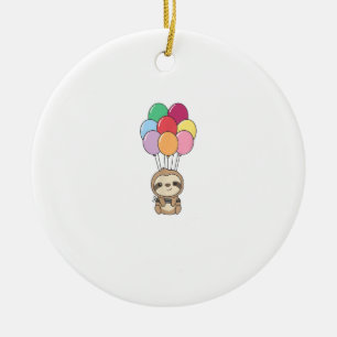 Sloth Flies Up with Colourful Balloons Kawaii Slot Ceramic Ornament