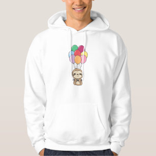 Sloth Flies Up with Colourful Balloons Kawaii Slot Hoodie