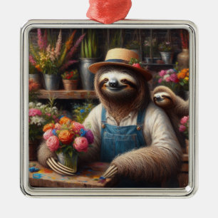 Sloth Florist Metal Ornament