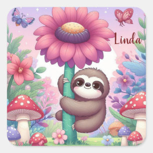 Sloth flower personalize  square sticker