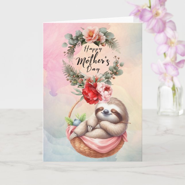 Sloth for Mother's Day with flowers Card (Orchid)