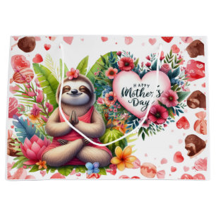 Sloth for Mother's Day with flowers Large Gift Bag