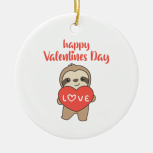 Sloth For Valentine's Day Cute Animals With Hearts Ceramic Ornament