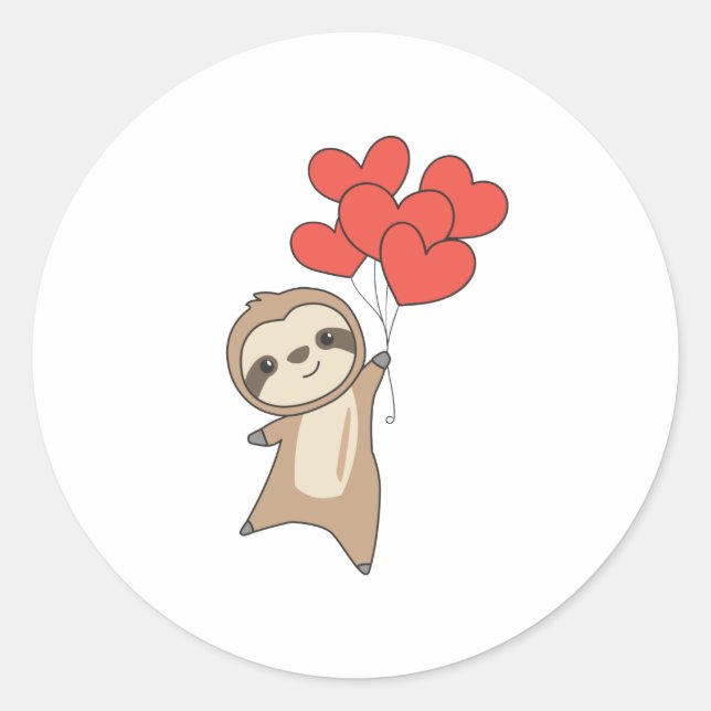 Sloth For Valentine's Day Cute Animals With Hearts Classic Round Sticker (Front)