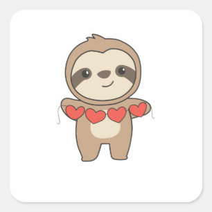 Sloth For Valentine's Day Cute Animals With Hearts Square Sticker