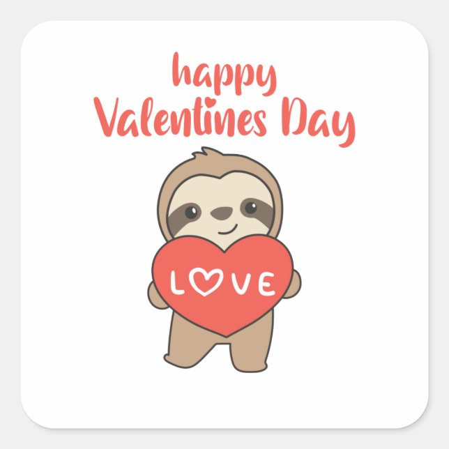 Sloth For Valentine's Day Cute Animals With Hearts Square Sticker (Front)