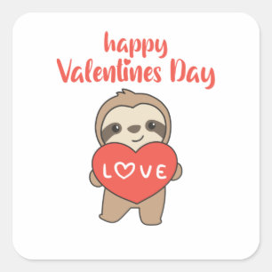 Sloth For Valentine's Day Cute Animals With Hearts Square Sticker