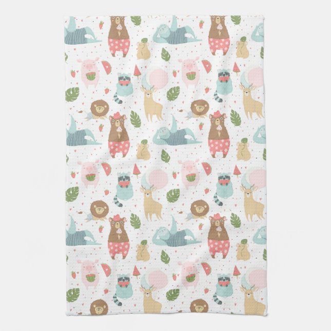 Sloth & Friends Pattern Kitchen Towel (Vertical)