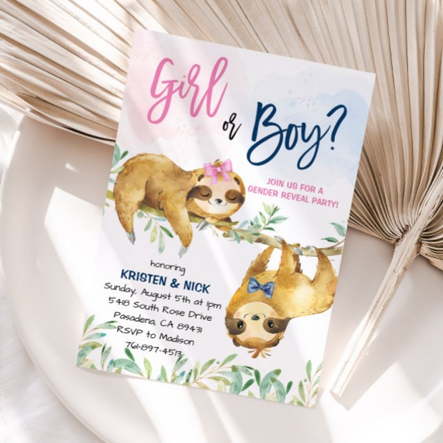 Sloth Gender Reveal Party Invitation (Creator Uploaded)