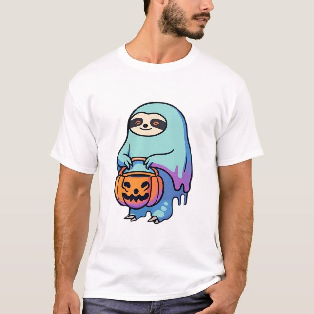 Sloth Ghost Halloween Oversized T-Shirt (Front)