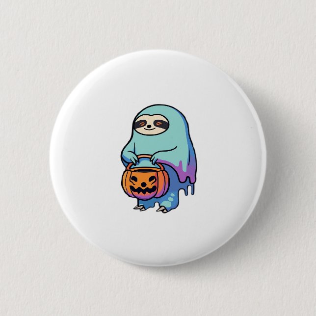 Sloth Ghost Halloween Oversized T-Shirt 2 Inch Round Button (Front)