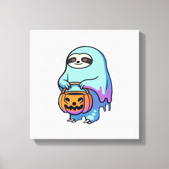 Sloth Ghost Halloween Oversized T-Shirt Canvas Print (Front)