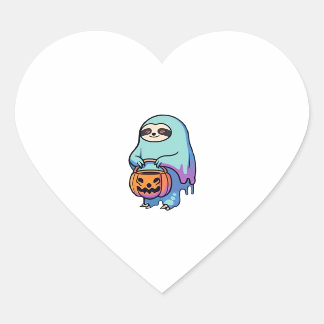 Sloth Ghost Halloween Oversized T-Shirt Heart Sticker (Front)