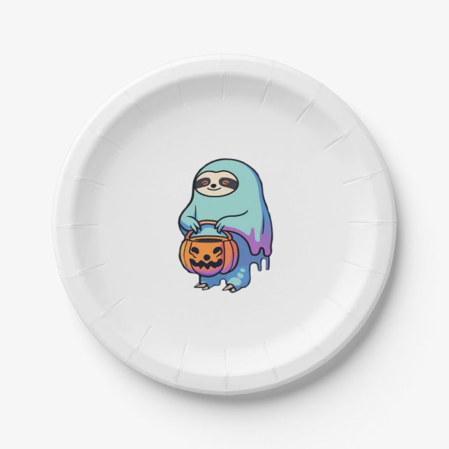 Sloth Ghost Halloween Oversized T-Shirt Paper Plate (Front)