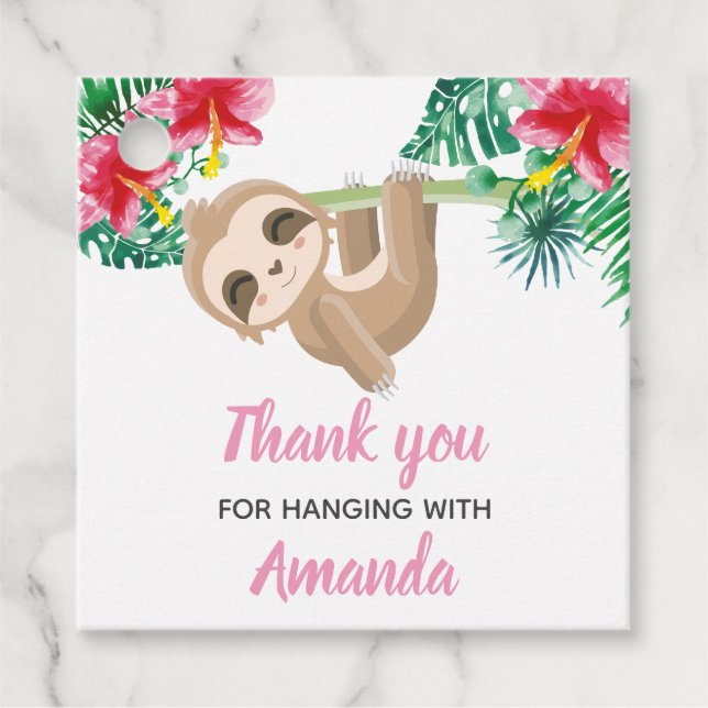Sloth Girl Birthday Favour Tags (Front)