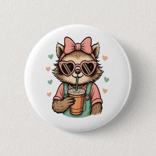 Sloth Girl Coffee Lover 2 Inch Round Button