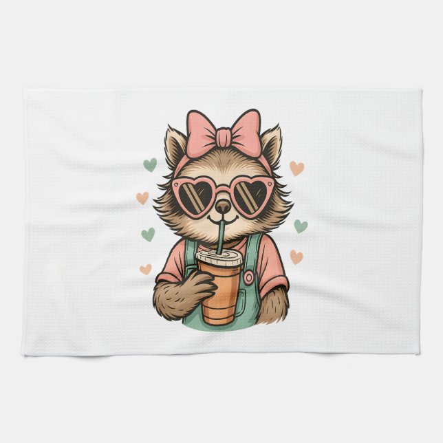 Sloth Girl Coffee Lover Kitchen Towel (Horizontal)