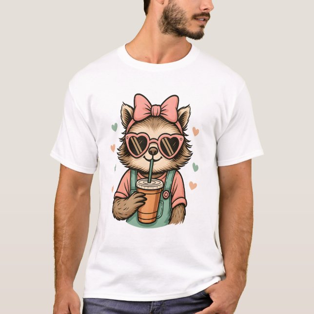 Sloth Girl Coffee Lover T-Shirt (Front)