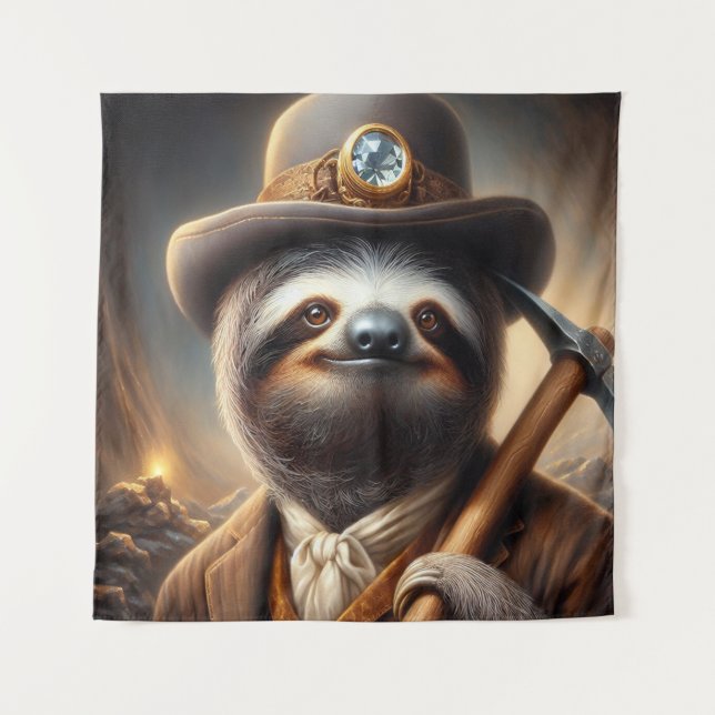 Sloth Gold Miner Tapestry (Front)