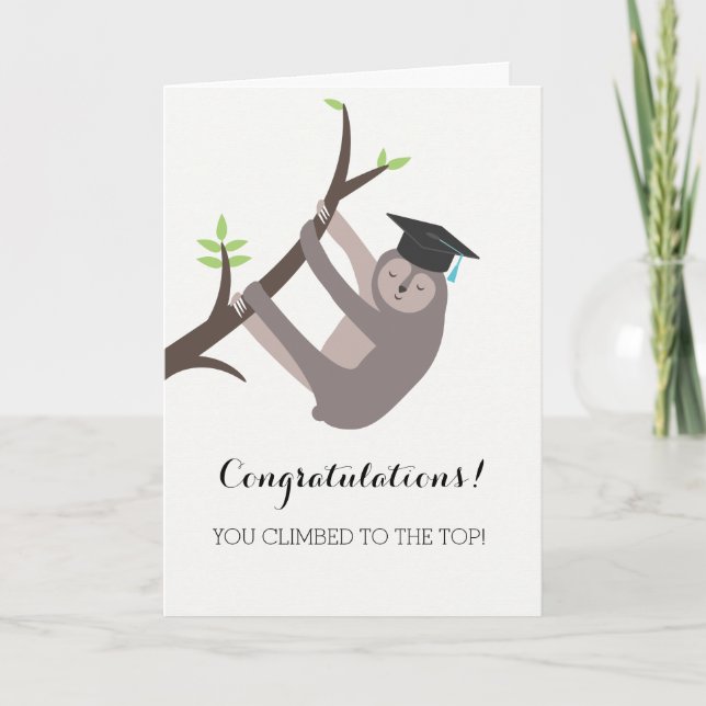 Sloth Graduation Card with light blue tassel (Front)