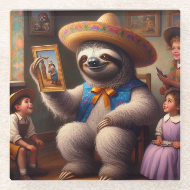 Sloth Grandpa Glass Coaster (Front)