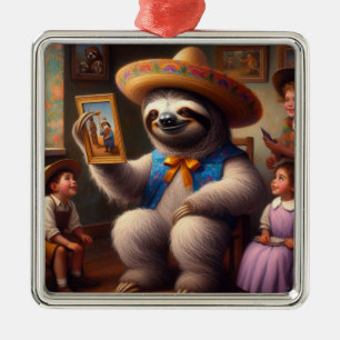 Sloth Grandpa Metal Ornament