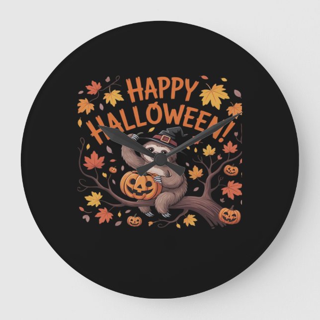 Sloth Halloween Day Oversized T-Shirt Large Clock (Front)