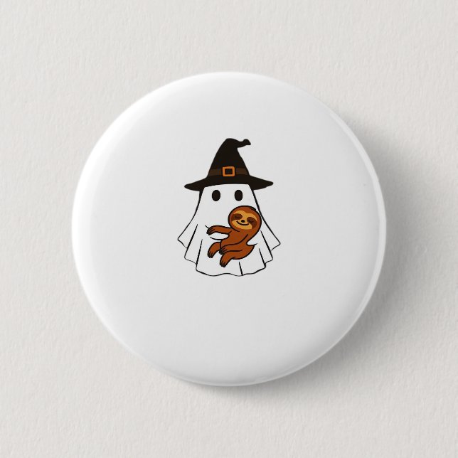 Sloth Halloween Ghost Witch Hat Animal Lovers Boys 2 Inch Round Button (Front)