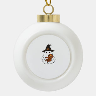 Sloth Halloween Ghost Witch Hat Animal Lovers Boys Ceramic Ball Christmas Ornament