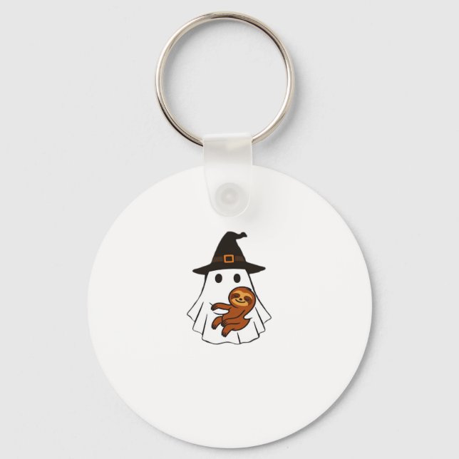 Sloth Halloween Ghost Witch Hat Animal Lovers Boys Keychain (Front)