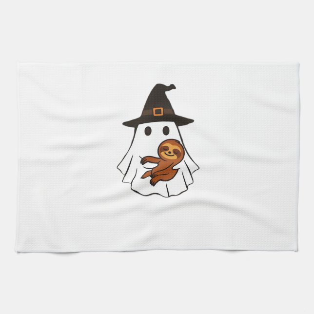 Sloth Halloween Ghost Witch Hat Animal Lovers Boys Kitchen Towel (Horizontal)