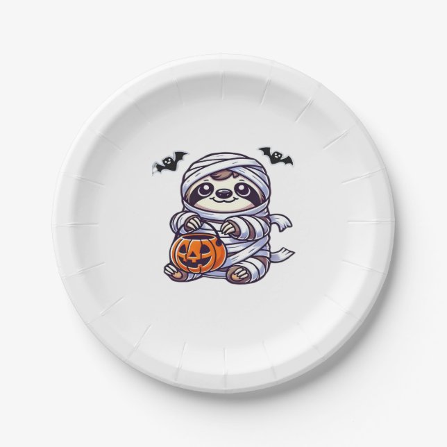 Sloth Halloween Mummy Kids Women Men Sloth Classic Paper Plate (Front)