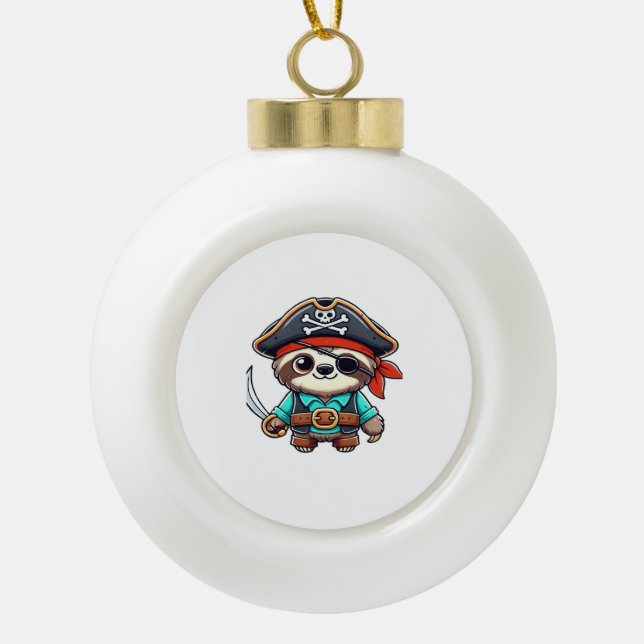 Sloth Halloween Pirate Kids Women Men Sloth Classi Ceramic Ball Christmas Ornament (Front)
