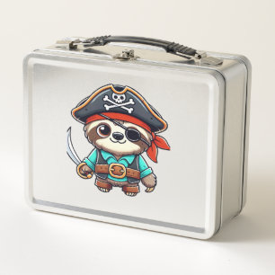 Sloth Halloween Pirate Kids Women Men Sloth Classi Metal Lunch Box