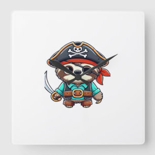 Sloth Halloween Pirate Kids Women Men Sloth Classi Square Wall Clock